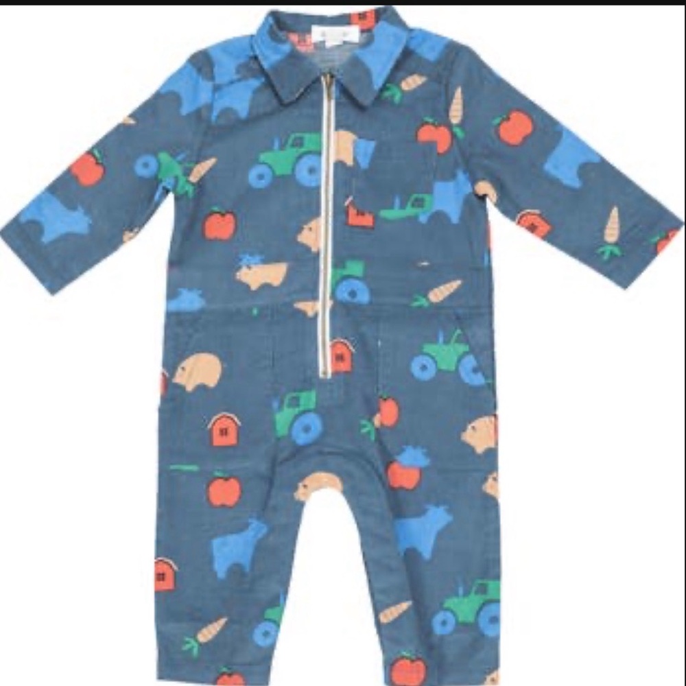 Angel Dear Corduroy Farm Print Baby Jumpsuit